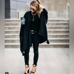 Cleobella the Sevigny Caplet Black Tassle‎ blanket wrap
